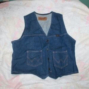 Vintage Wrangler Men's Western Blue Denim Jean Vest No Tags